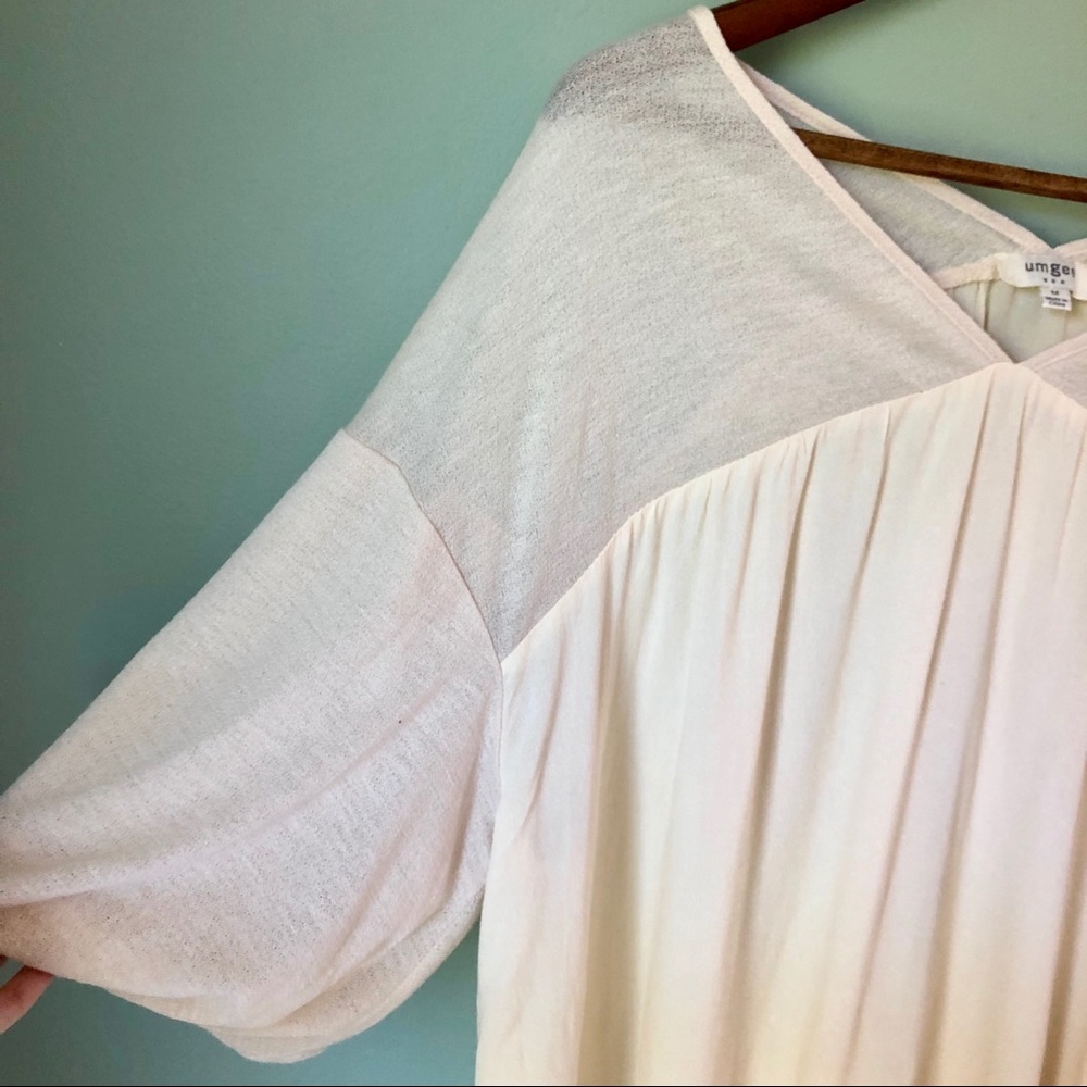 Umgee Sheer Cream Puff Sleeve Flowy Blouse - Picture 2 of 7